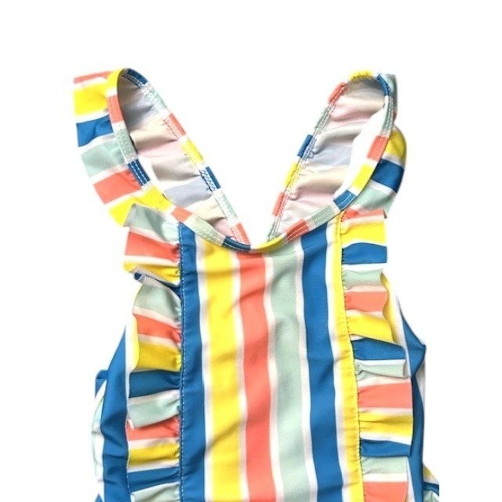 Girls 4T Striped Ruffle One Piece Swimsuit Bathing Suit Beach Pool Splash Summer - Picture 8 of 11